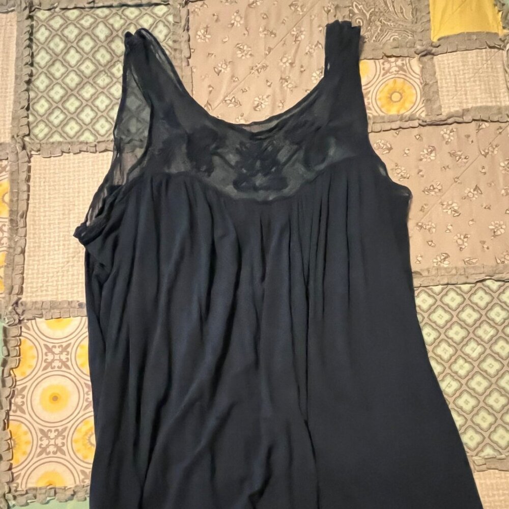Teal Tank Style Blouse with Chiffon Floral Details